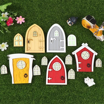 1 Set Fairy Durvis ar Logu Spīd Naktī, Koka Durvis, Laivas Komplekts Micro Skatuves DIY Apdare Miniatūras Elf Durvju Dārza Koka Dekori