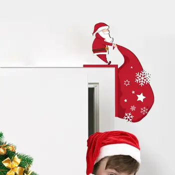 Santa Claus Durvju Uzlīmes Sniegpārslu Sienas Uzlīmes Svētku Ziemassvētku Mājas Dekoru Karikatūra Ziemassvētku Vecīša Dāvanu Maisu Sienas Istabā