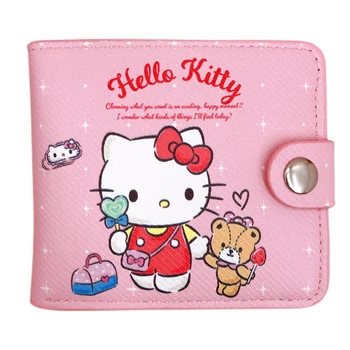 Anime Hello Kitty Soma Mans Cinnamoroll Kuromi Melodiju Kawaii Monēta Maku ar Pogām Locīšanas PU Seifs 11cm*9.7 cm*2cm