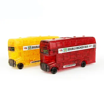 EBOYU Kristāla 3D Puzzle Divstāvu Autobuss Veida Modelis būvkonstrukciju Komplekti Bērniem DIY Ēkas Attēls Rotaļlietu Bērniem Ziemassvētku