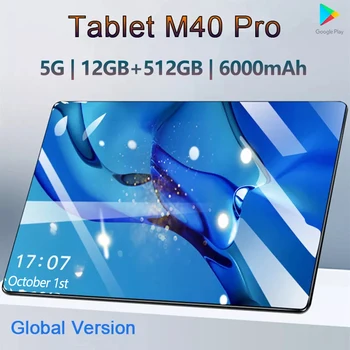 Oriģinālo Tablešu M40 Pro 10.1 Collu 12 GB RAM 512 GB ROM, Android Planšetdatoru 10 Core Pad PC Tālrunis Dual Wifi TableTTe Android