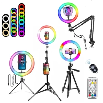 30cm Selfie RGB Gaismas Gredzenu Fotogrāfija RingLight Apli Aizpildīt Gaismas Led Krāsa Lampa Ar Statīvu Tālruņa Statīvs Turētājs Trepied Grims