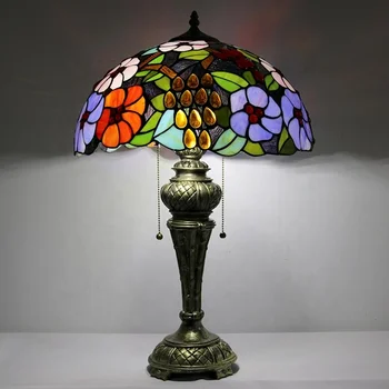 LongHuiJing 16Inch Rozā Rožu Galda Lampa Eiropas Vintage Classic Stikla Galda Lampas Tiffany Vitrāžas Galda Gaismas