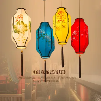 Auduma imitācija klasiskās lustras radošo roku apgleznoti ilgi, laternas, karstā pot restorāns tējnīca, Jaunais Ķīnas Hotel lampas