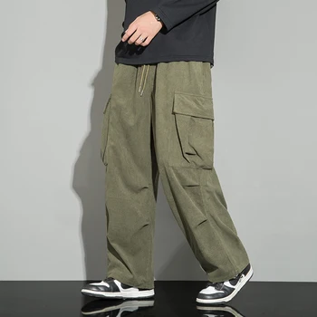 Sānu Kabatas Vīriešu Kravas Bikses Velveta Bikses Vintage Zaudēt Vīriešiem Harajuku Lielgabarīta Skriešanas Plaša Kāju Bikses Vīriešu Streetwear