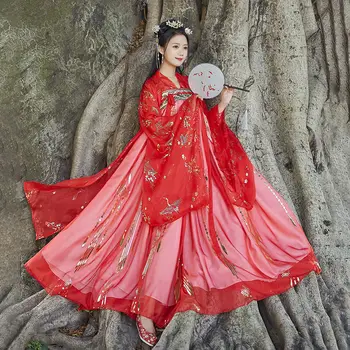 JustSaiyan Hanfu Pasaku Ķīniešu Kleitas Tradicionālo Sieviešu Deju Tērpi Cosplay Sieviešu Princese Apģērbs Liels Plus Lieluma Sarkans