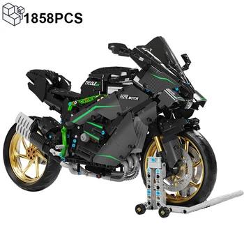 Tehnikas 1:5 H2R Motociklu Celtniecības Bloki 1:12 Oglekļa Šķiedras Motora Motociklu Sacīkšu Transportlīdzekļa Ķieģeļi, Rotaļlietas, Dāvanas Bērniem Zēni
