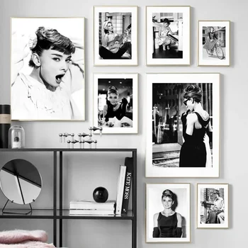 Slavenu Filmu Zvaigzni Audrey Hepburn Retro Plakāti Melna Balta Mākslas Bezrāmju Audekls Krāsošana Sienas, Attēlus, Dzīvojamā Istaba Ziemeļvalstu Dekori