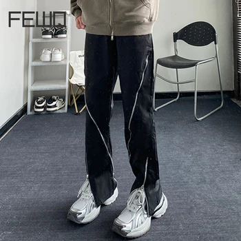 FEWQ Darkwear Nišu Zippered Vīriešu Bikses Pāris Gadījuma 2023 Jaunu korejiešu Modes Dizaina Sadalīt Hem Vīriešu Bikses Gadījuma 24X1541