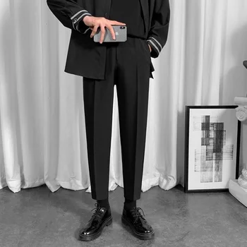 Tīrtoņa Krāsu Taisni Vīriešu Bikses Ikdienas Modē Melns Uzvalks Bikses Vīriešu Korejiešu Stilā 2023 Jaunu Apgriezts Bikses