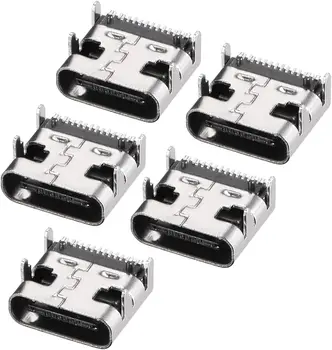PCB USB Connector Type-C 3.1 16Pin Sieviešu Jack Ātrās Uzlādes Kontaktligzda 5gab