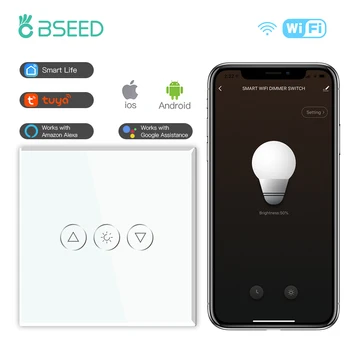 BSEED WIFI Reostats Slēdzis Smart LED Regulējamas Gaismas Slēdži Zils Apgaismojums Stikla Paneli Google Tuya Smart Dzīvi Balss Vadība