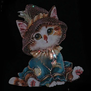 Gudrs Kaķis Lāzera Apģērba Modelis Uzlīmes, Apģērbu Aksesuāri, Karstā Dimanta Pielāgošana izšuvumi plāksteris