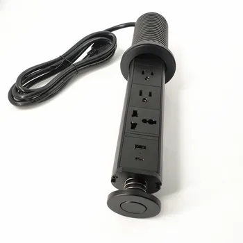 60mm slēpta Jauns dizains Black Universal strāvas kontaktligzdas MUMS kontaktdakšu strāvas Izvelkams virtuves letes top Pull Pop up Kontaktligzdas ar USB - C