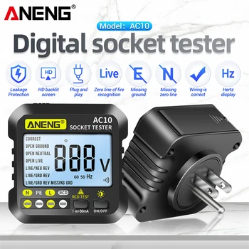 ANENG 10 Ligzda Testeri Plug Detektoru Nulles Līniju Plug Polaritātes Posmā Pārbaudīt Posmā Tester US/UK/ES Plug Multimetrs Digitālais Testeris