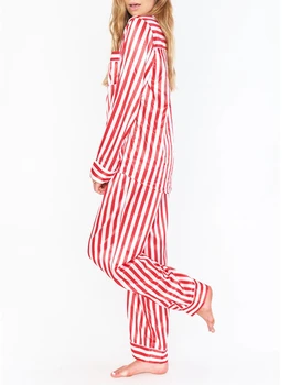 Sievietēm Ziemassvētku Pidžamu Komplekts Svītrains Krekls ar garām Piedurknēm Elastīga Vidukļa Bikses Sleepwear Ziemassvētki Brīvdienu 2PC Atpūtas telpa Tērpiem