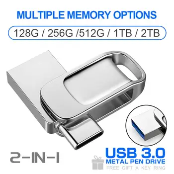 2 In 1 USB Zibatmiņas Disku, TIPA K Mobilo Tālruņu 64GB Grozāms Memory Stick 128GB 512 gb un 256 gb, 1 TB 2 TB Pen Drive Pendrive U Diska