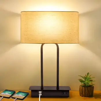 Regulējamas Touch Kontroli Galda Lampa ar 2 USB Porti un MAIŅSTRĀVAS Kontaktligzdas Mūsdienu Gultas Naktsskapītis Lampas Guestroom Dzīvojamā Istaba