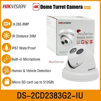 HIKVISION DS-2CD2383G2-SV 4K 8MP AcuSense IR30M Tornītis Drošības Tīkla IP Dome Camera PoE Iebūvēts Mikrofons& Micro SD Kartes Slots IP67