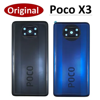 100% Oriģināls, Lai Xiaomi Mi Poco X3 NFC Akumulatoru Atpakaļ Vāciņu Aizmugurējo Durvju POCO X3 Nomaiņa Mājokļu UZLĪMES ir Pašlīmējošas Ar Objektīvu