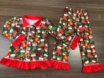 Zēni un Meitenes Drēbes Bērnu Ziemassvētku Komplekts Toddler Sleepwear Long piedurknēm Pidžamas Bikses
