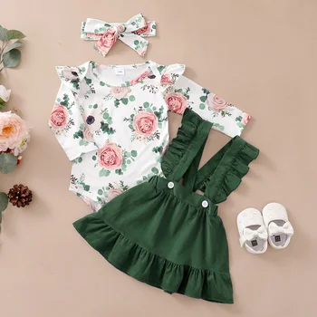 0-12 Mēnešiem Jaundzimušais Meitene Drēbes, Uzstādīt Ziedu Drukāt Garām Piedurknēm Romper Top Zeķu Svārki Spring&Autumn Jauki Apģērbs