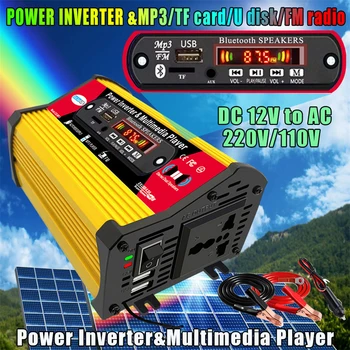 Auto Power Inverter LED Displejs, 4000W 12V uz 220V/110V Pārveidotājs, Lādētājs Adapteris Modificētu Sinuss Viļņu 2 USB MP3, Multimedia Player