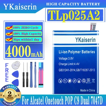 YKaiserin TLp025A2 Akumulatora 4000mAh Par Alcatel One Touch Onetouch POP C9 Dual 7047D Elks X Plus OT 6043D 8000D 8008D TCL S960