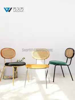 Eiropas stila Ins Rotangpalmas Kaltas Dzelzs Ēdamistabas Krēsls Radošo Retro Dizainers Kafijas Atpūtas Krēsls Vienkāršu Mērci Krēsls