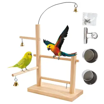 Koka Putnu Rotaļu Bell Dizaina Papagailis Īstenot Aktivitātes Centrs Dabīgā Koka Laktas Stāvēt Un Būris Rotaļlietas Putnu Spēlēt Rotaļu Laukums