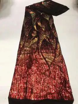 Āfrikas mežģīņu auduma 2023 jaunāko sarkana kāzu kleita Indijas sari auduma augstas kvalitātes tilla sequined mežģīņu audums kāzu kleita