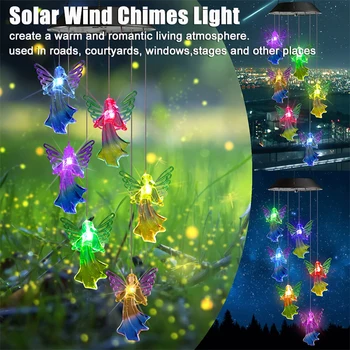 LED Angel Wind Chimes Gaismas 7Color Mainot Mobilo Ūdensizturīgs Āra dekors Gaismas Dārza Terases Ziemassvētku Logu noformēšana